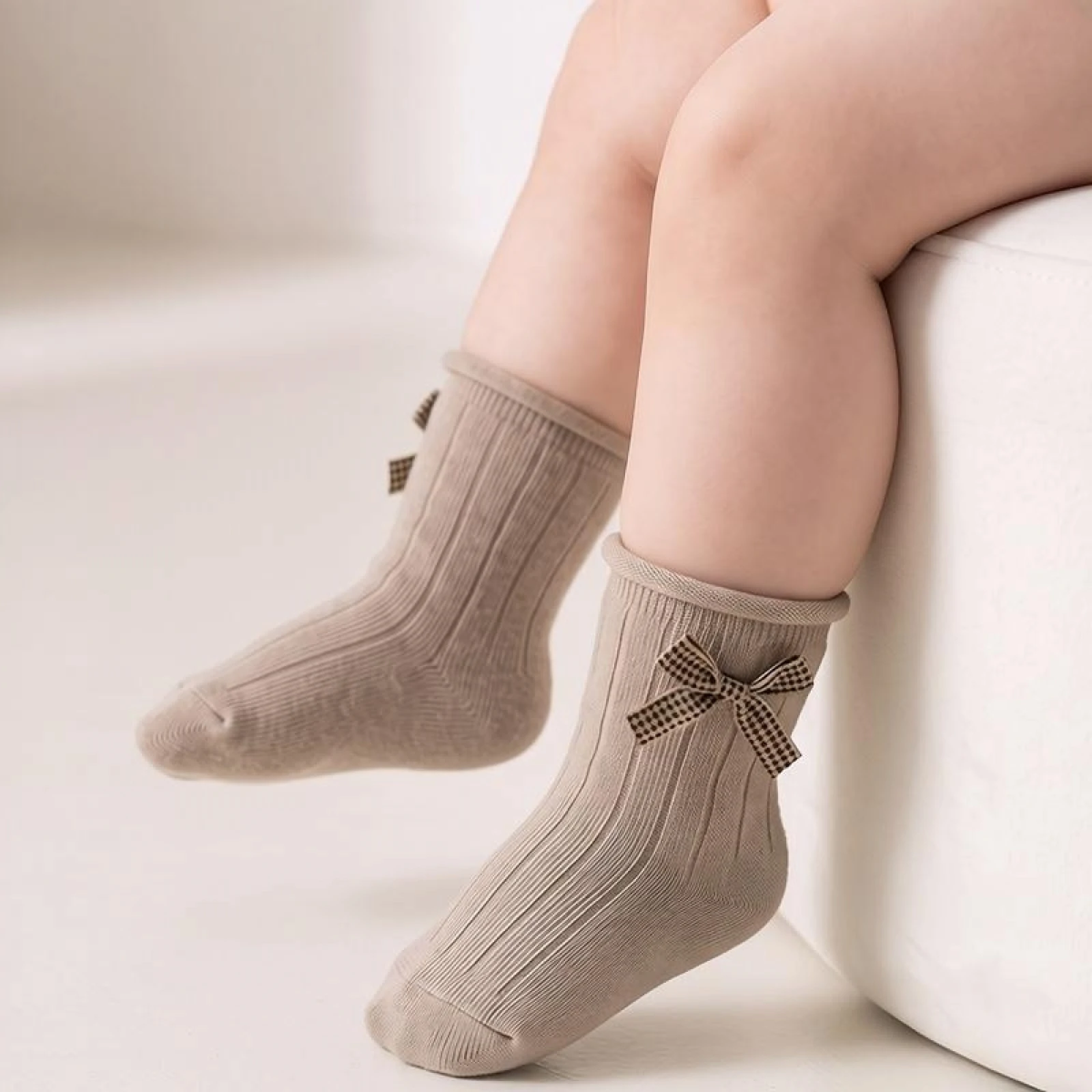 Infant Baby Boy Girl Ankle Socks Houndstooth Bow Soft Breathable Mid Calf Socks