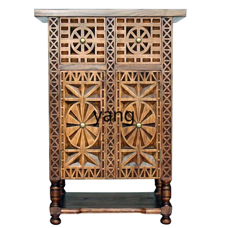 

XYY solid wood entrance cabinet small shoe cabinet ancient and modern log carved decorative entrance cabinet