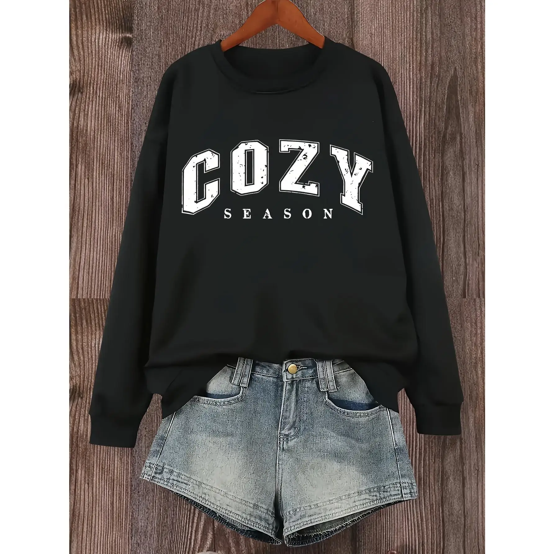 

Cute "Cozy Season" Letter Print Sweatshirt for Women, Fall Winter Casual Oversized Pullover, Vintage Style Graphic Top