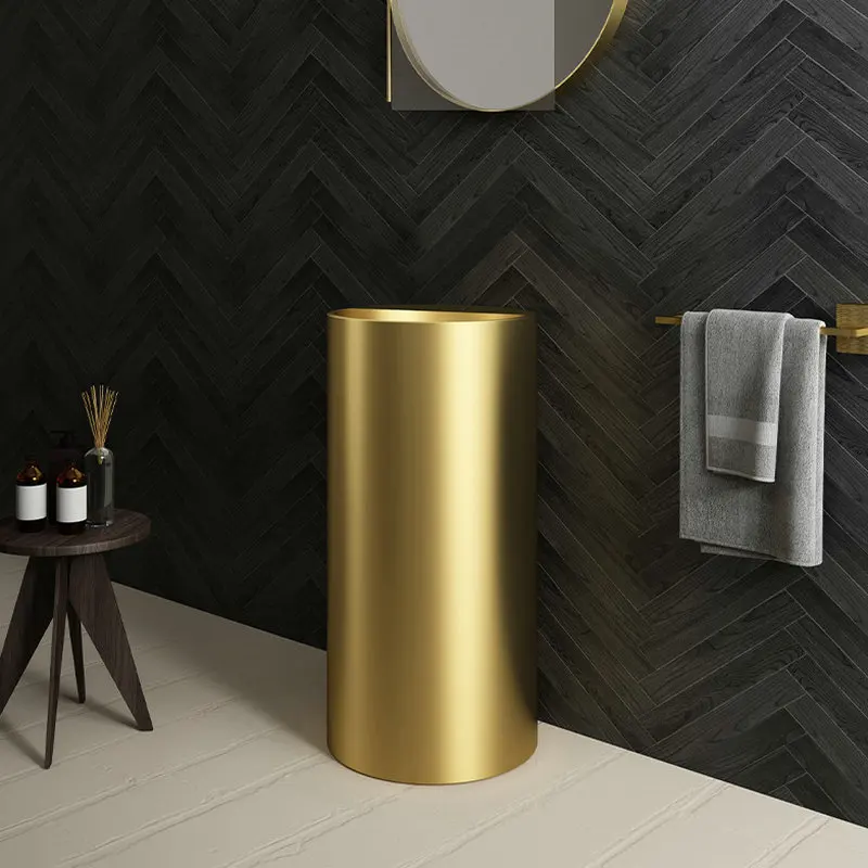 

New Artistic Stainless steel 800*395mm Basin sink Floor standing Luxury Wash basin Gold Popular design hand basin BB738DL