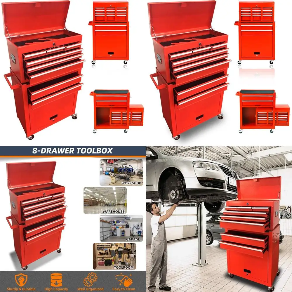 

Мобильный инструментальный ящик на 8 ящиков с выдвижным шкафом, запираемое хранилище для мастерской и гаража