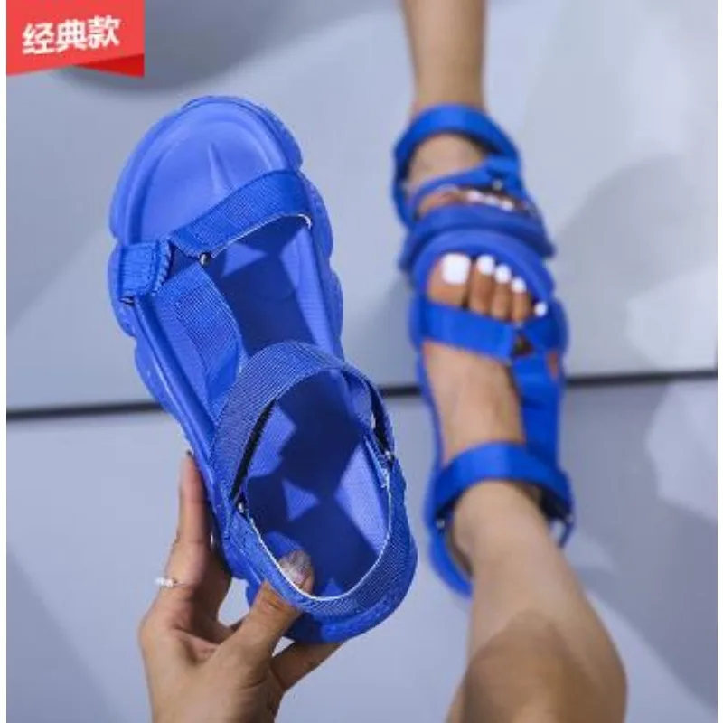 New Fashion Patchwork Hook-Loop Design Sandals Women Summer Fashion Open Toe Platform Sandals Casual Comfortable Flat Shoes