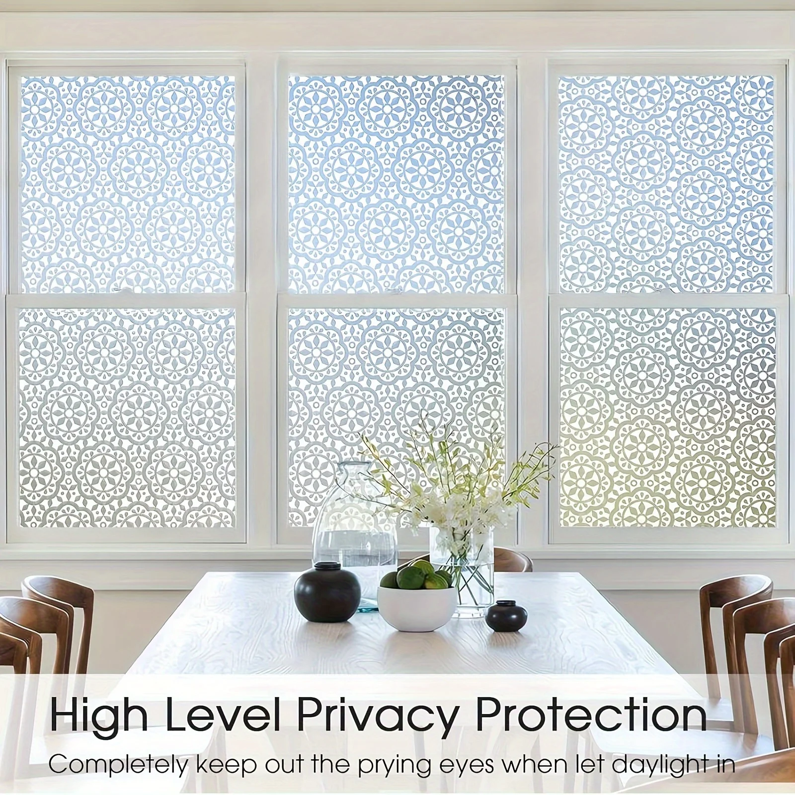 White Floral Privacy Window Film Static Cling No Glue Removable for Living Room Bedroom Kitchen Bathroom Glass