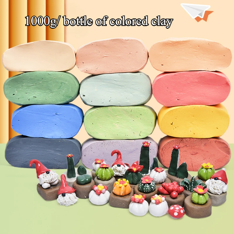 

1000g/Box 12 Color Coloured Clay Environmental Protection Non-toxic DIY Creative Pottery Handicraft Making Material Ceramic Clay