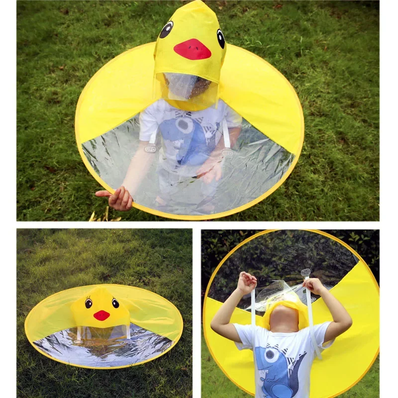 Cute Kids Raincoat Cartoon Duck Children Rain Poncho UFO Shape Kids Rain Coat Outdoor Boy Girl Rain Jacket Windbreaker Umbrella