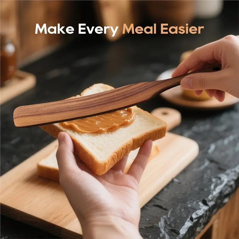 AT51-Kitchen Utensil Set-Wooden Spatula Set(5 PCS), Wooden Spoons For Cooking, Nonstick Cookware Compatible Tools