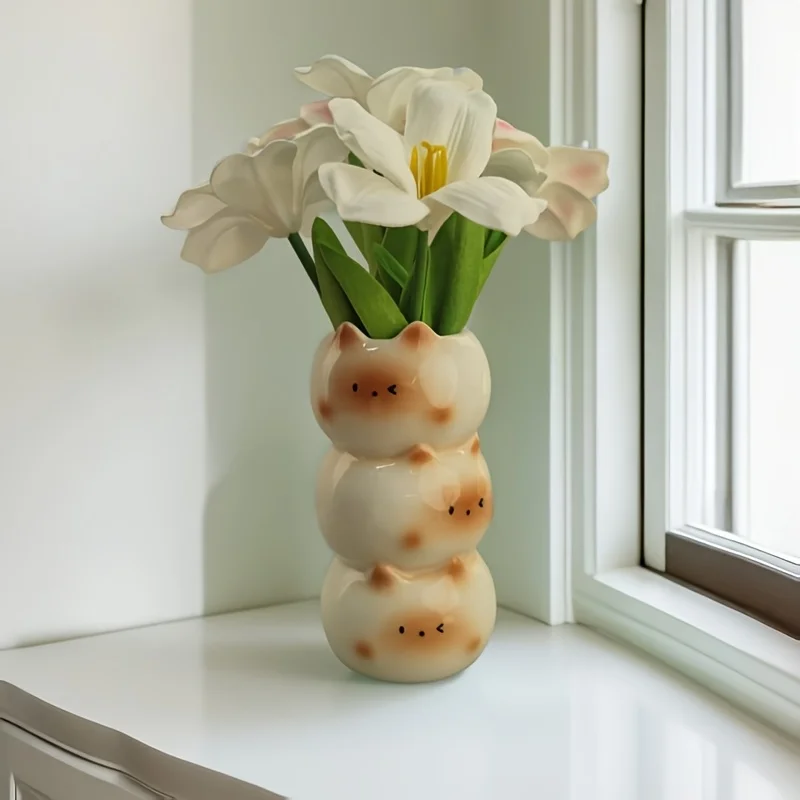 الإبداعية تشكيلة زهور تخزين حامل السيراميك سيامي القط زهرية غرفة المعيشة غرفة نوم الديكور الحلي اناء للزهور #6