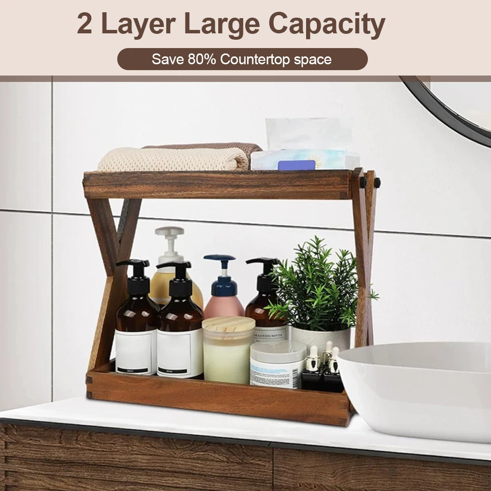 

Wooden 2-Tier Coffee Station Organizer Large Capacity Countertop Rack Kitchen Storage Holder for Coffee Bar Accessories