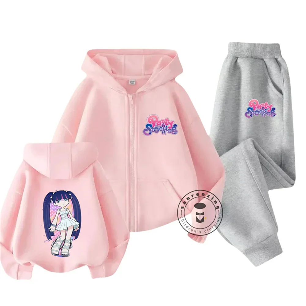 2025 Panty Stocking Children Zipper Hoodie Set Cartoon Print Autumn Winter Long Sleeve Sweatshirt Boys Girls Casual