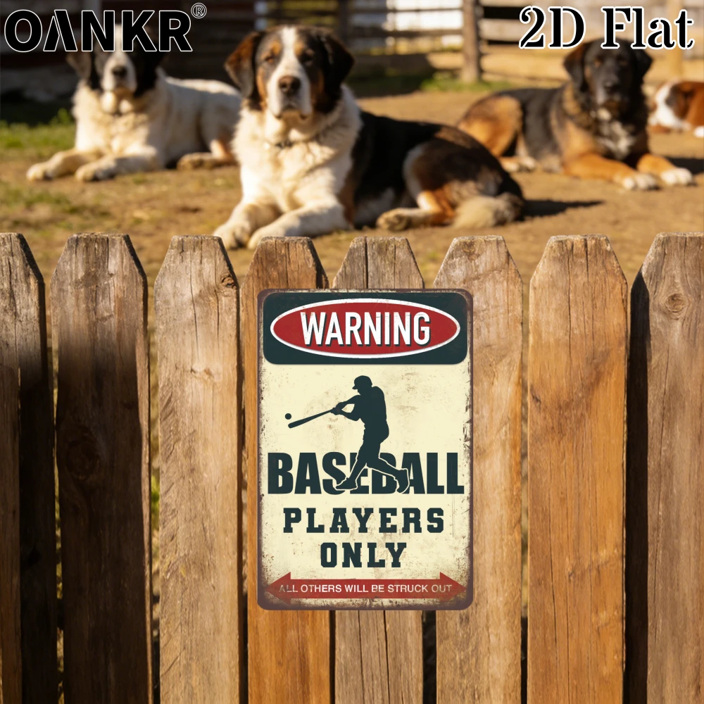Vintage Art Metal Tin Sign, Warning Baseball Players Only Poster Metal Signs for Garage Farm Bar Garden Home Wall Decor Plaque