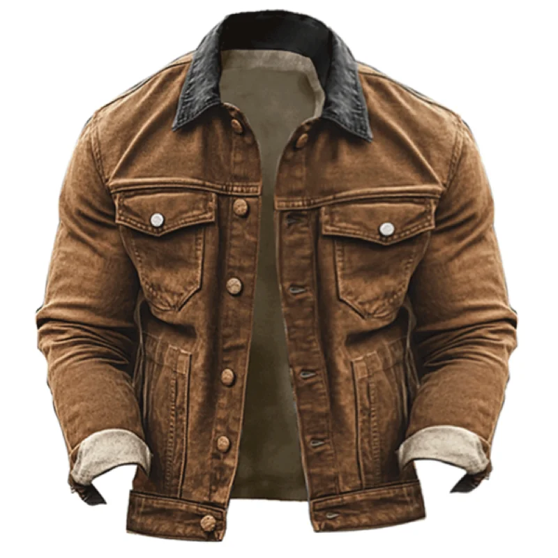 Mens Vintage Corduroy Jacket Distressed Splicing Contrast Color Aviator Bomber Windproof Winter Workwear Military Coat