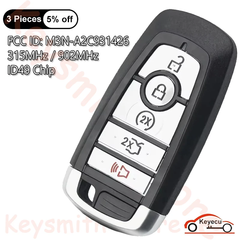 KEYECU 5 Btns 315MHz 902MHz ID49 for Ford Fusion Edge Explorer Expedition Mustang 2017+ Auto Smart Remote Key Fob M3N-A2C931426