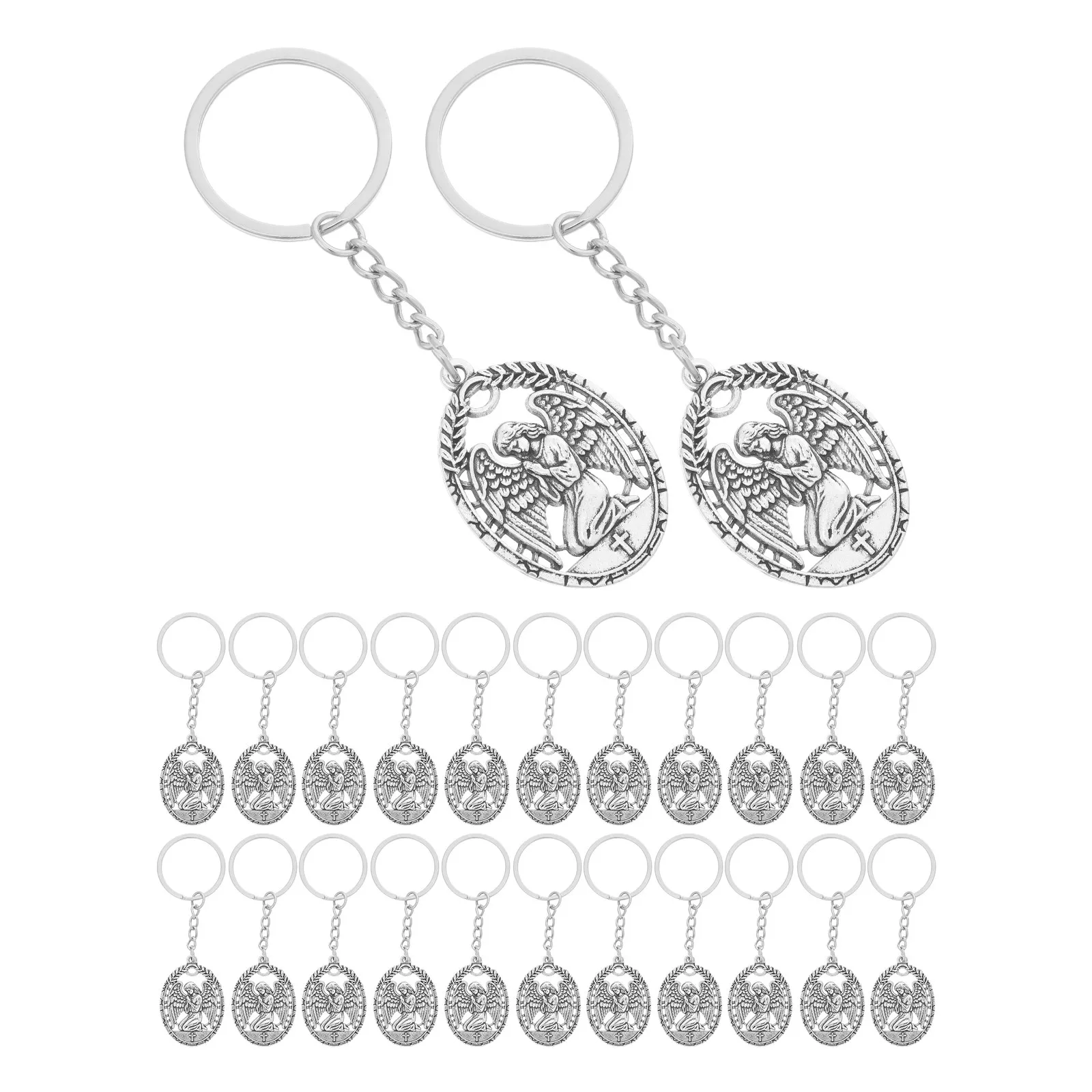 24pcs Angel Keychain Set – Vintage Guardian Angel & Cross Design for Baptism, Christening, Church, Memorial Keepsake