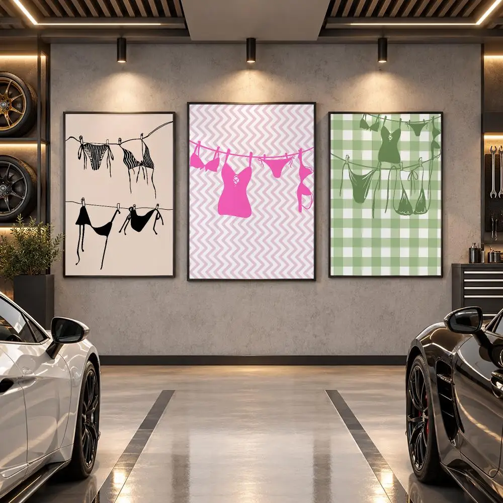 Bikini On Clothesline Art Poster Wall Art Sticker For Living Room Bedroom Bar Home Decor Mural Painting Decoration