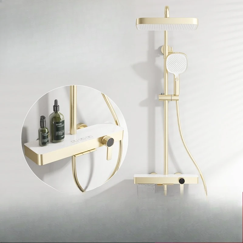 Pressurized all-copper shower and shower set, home anti-staining and water-saving, high-end shower three-function piano