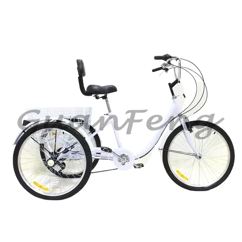 Elderly Daily Shopping Short Distance Travel Tricycle, 24 Inch Speed Shift Pedal Powered Three-Wheel Bicycle