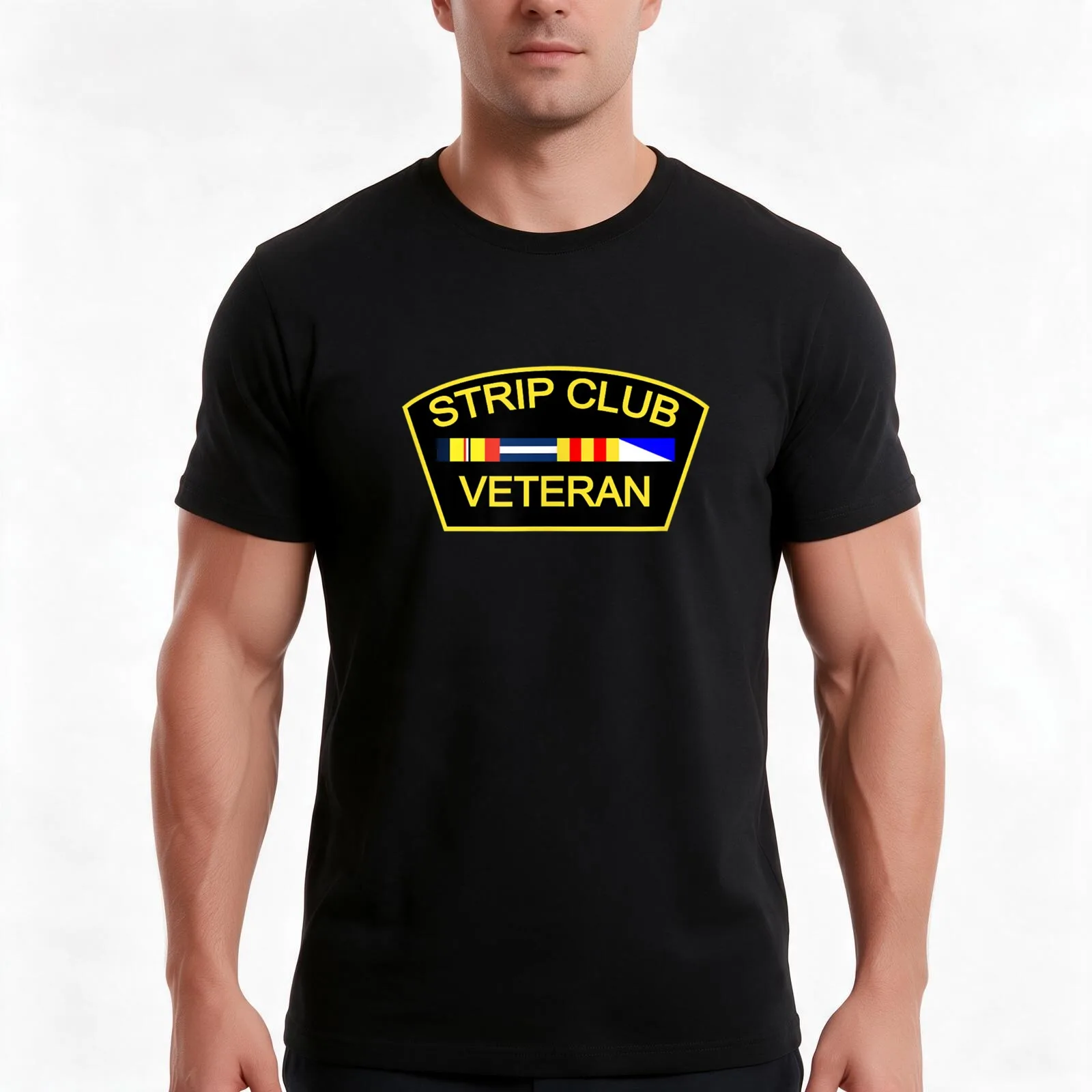 Strip Club Veteran T-Shirt, Summer Casual Cotton Tee, Oversized Streetwear Tops, Vintage Graphic Print, Loose Fit Short Sleeve