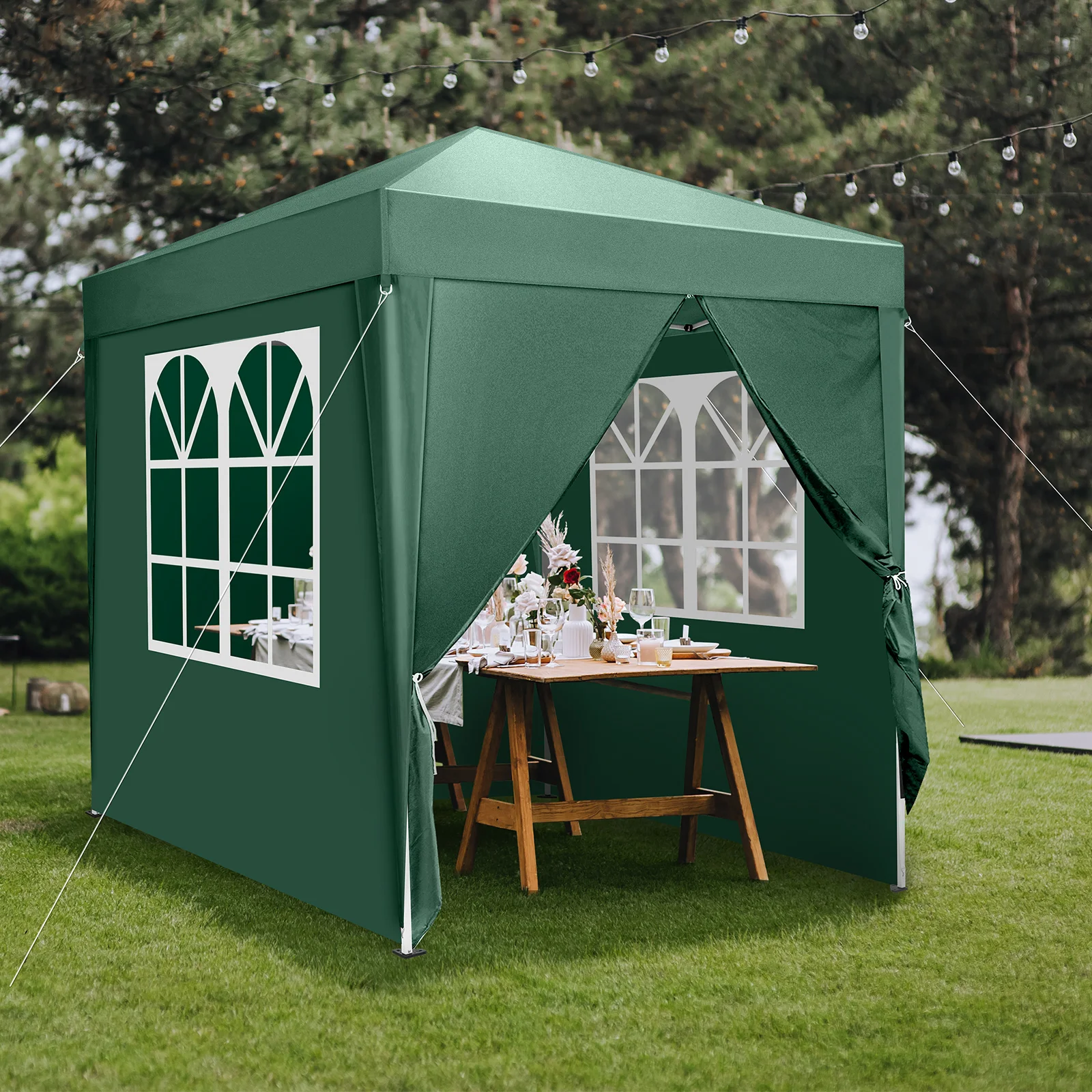 2 x 2m Two Doors & Two Windows Practical Waterproof Right-Angle Folding Tent Green