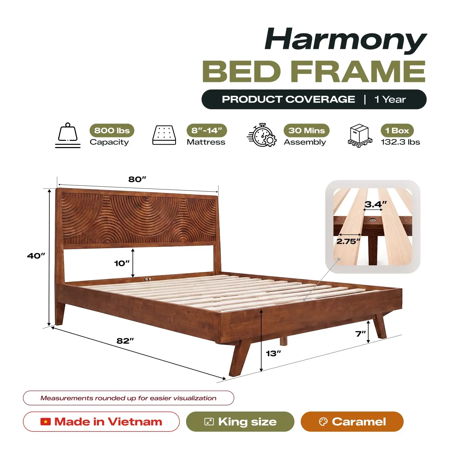 Solid Wood Platform Bed Frame No Box Spring Needed, Customized