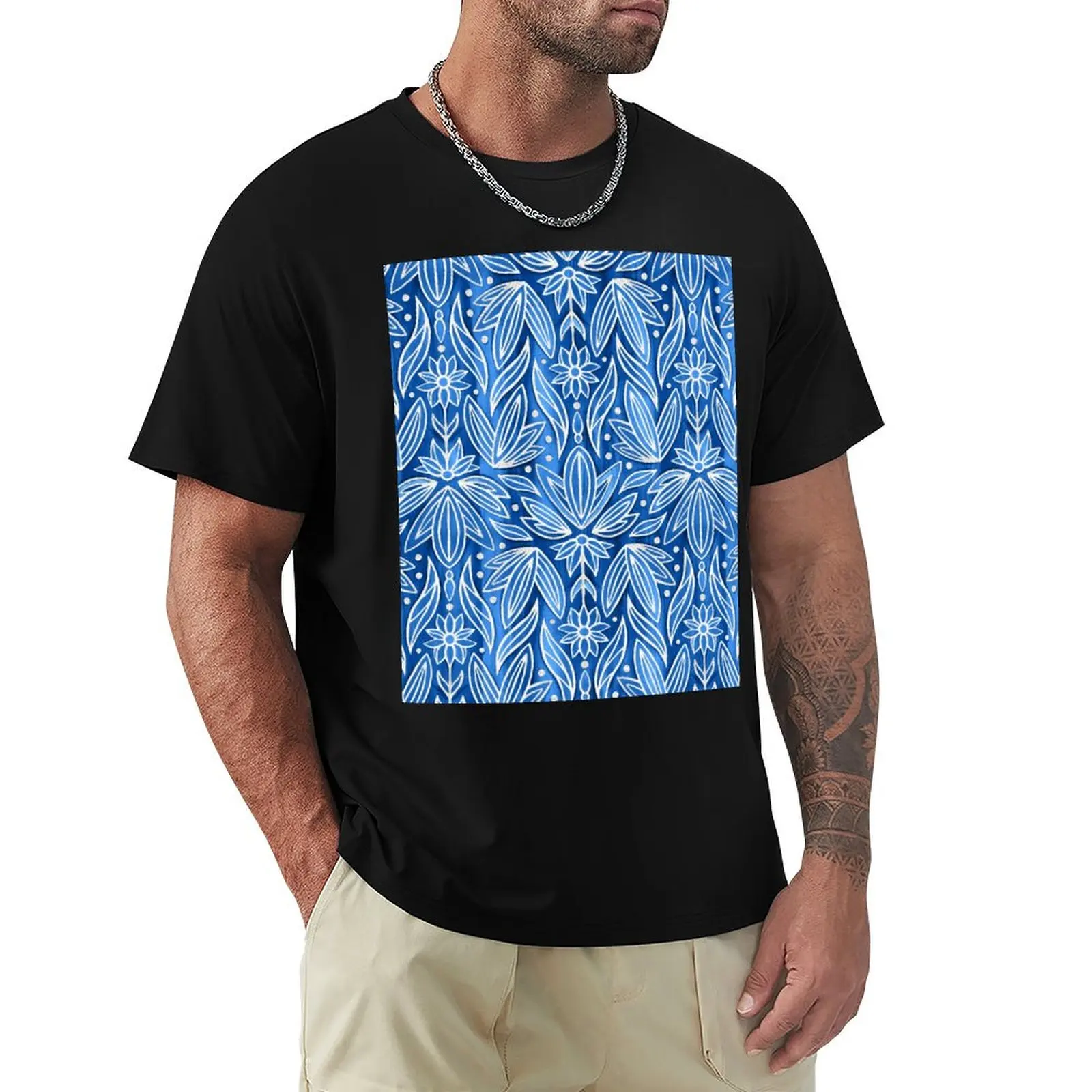 

Rococo Silver Enamel Art Deco on Blue T-Shirt plain oversized mens graphic t-shirts funny