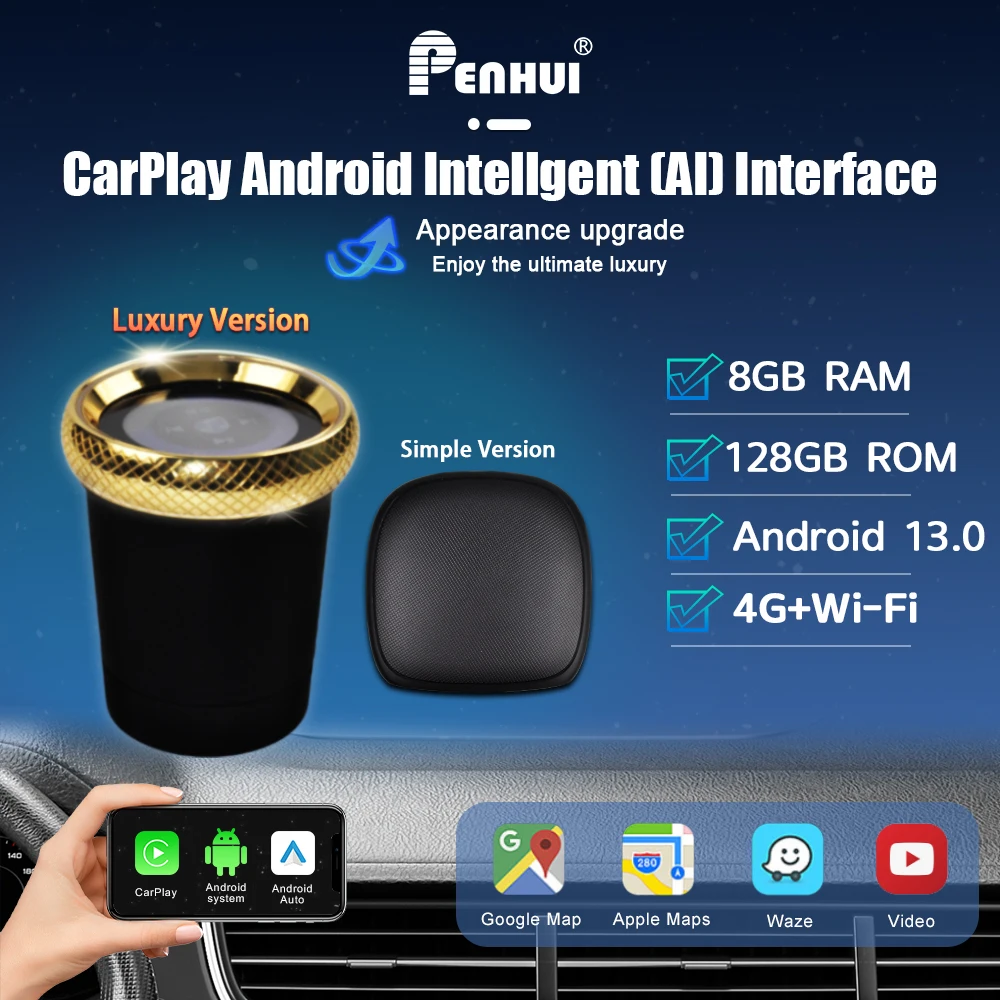 Penhui Carplay Ai Box Android Auto Wireless Streaming Box for cars Strong WiFi Bluetooth Voice Assistant PS Navigation