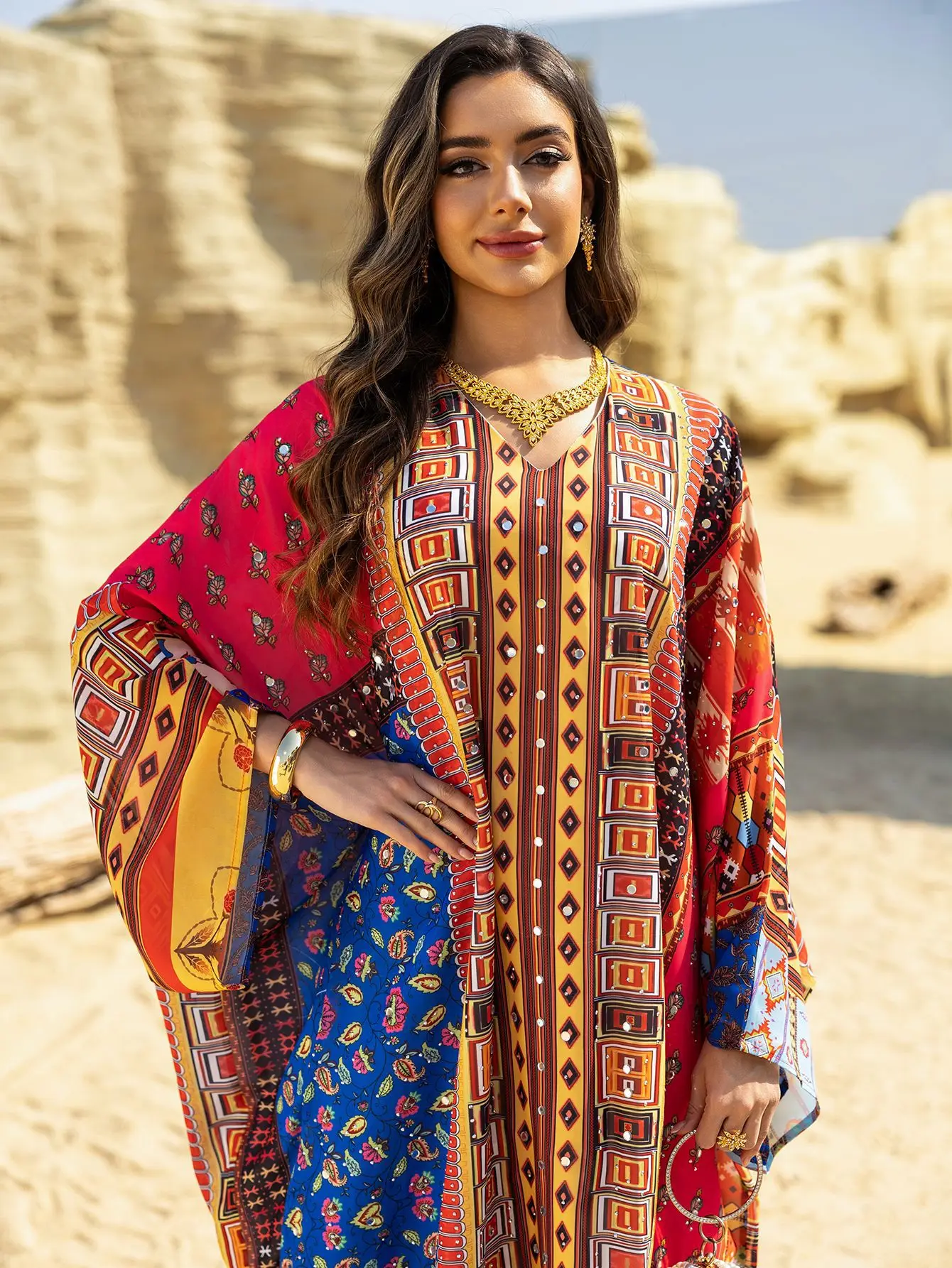 Moyen-Orient dubaï nouvelle Robe imprimée mode ample Jalabiya Robe luxueuse diamants vacances d'été plage robes décontractées