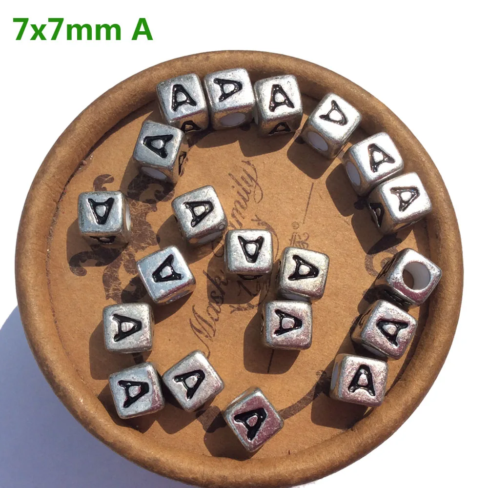 Square Silver Letter Beads 7mm 1900pc Acrylic Vintage Cube Alphabets For Jewelry Making Big Hole Antique Bracelets Spacers