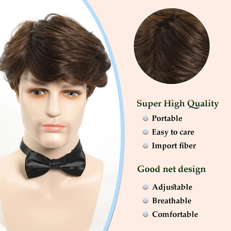 Men\'s Fashionable Short Layered Texture Wig With Bangs, Brown Color, 10 Inches, Suitable for Daily Wear Halloween costume Wig