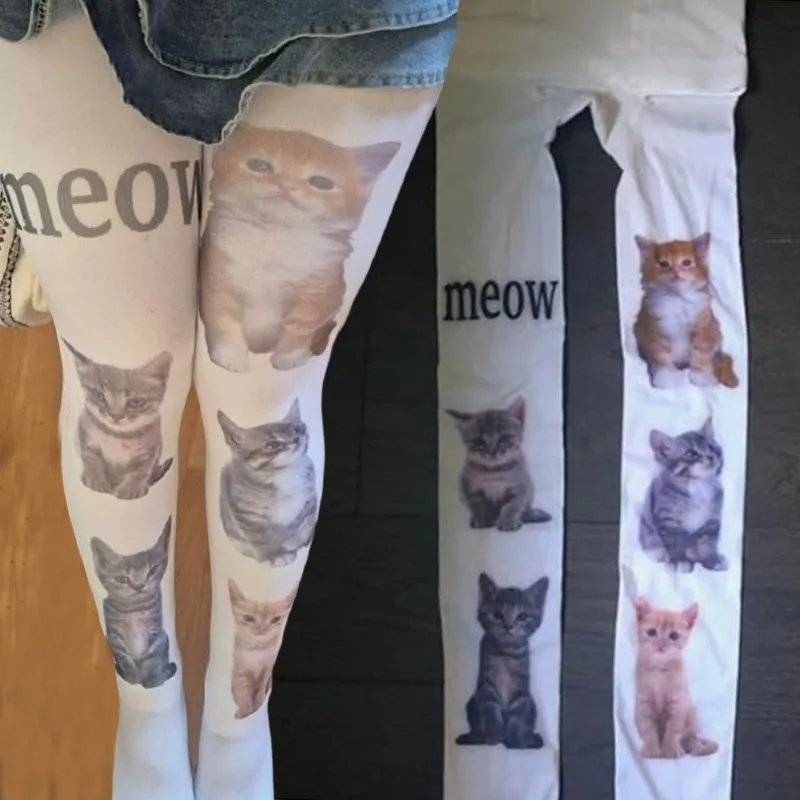 

Y2K колготки с принтом кота для девочек Kawaii белые длинные носки JK в японском стиле женские косплей уличная одежда колготки в стиле Харадзюку чулки