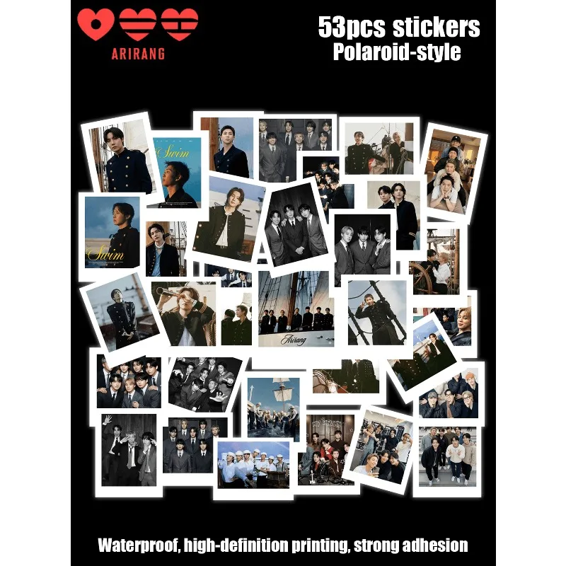 Image of SET MIT 53 TEILEN, BT/S ARMY OT7, ARIRANG, Aufkleber-Set im Polaroid-Stil – RM JHOPE JIMIN JIN V SUGA Min Yoon Gi Graffiti-Aufkleber