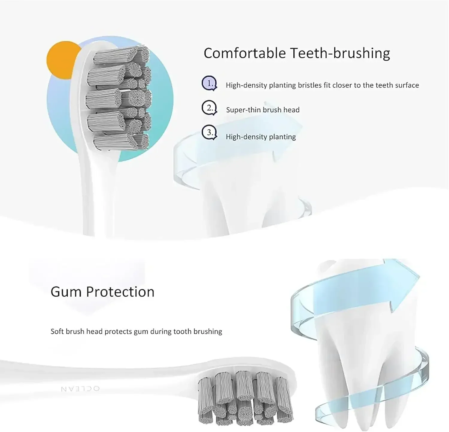 Oclean X/ X PRO/ Z1/ F1/ One/ Air 2 /SE 용 교체 브러시 헤드, 음파 전동 칫솔 듀퐁 소프트 강모 노즐, 15 개