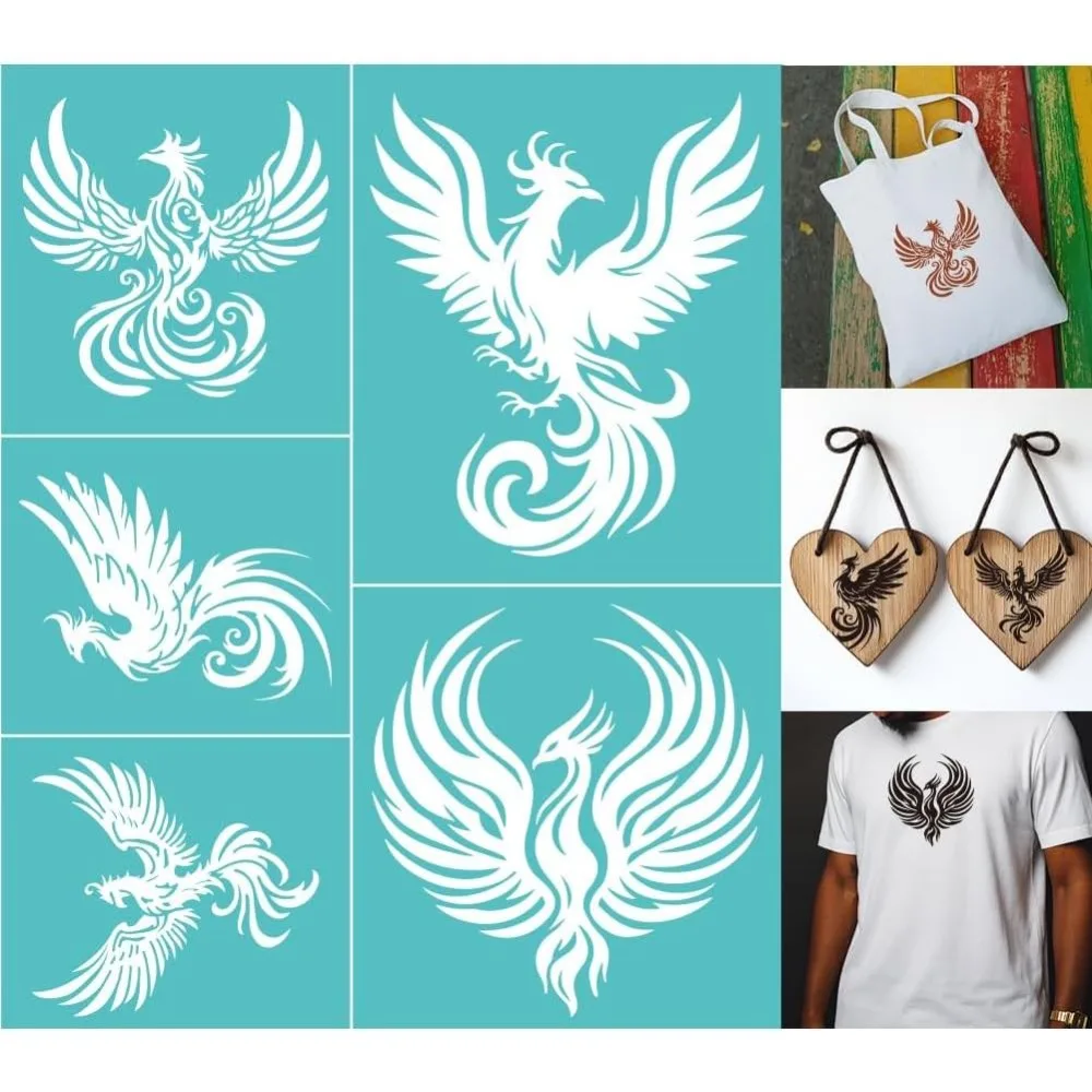 2 Sheets Phoenix Silk Screen Stencils 8.7x11 Inch Self-Adhesive Silk Screen Printing Stencils Reusable Mesh Stencil for Painting