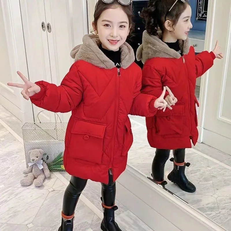 

4-12 Years Baby Girl Winter Clothing Coat Thickened Kids Cotton Jackets Cute Hooded Bear Ears Children'S Outerwear Costume