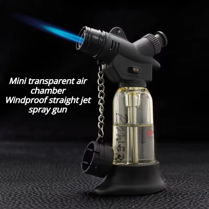 Outdoor BBQ Windproof Blue Flame Spray Gun Lighter Kitchen Durable Large Capacity Transparent Gas Chamber Igniter Business Gift