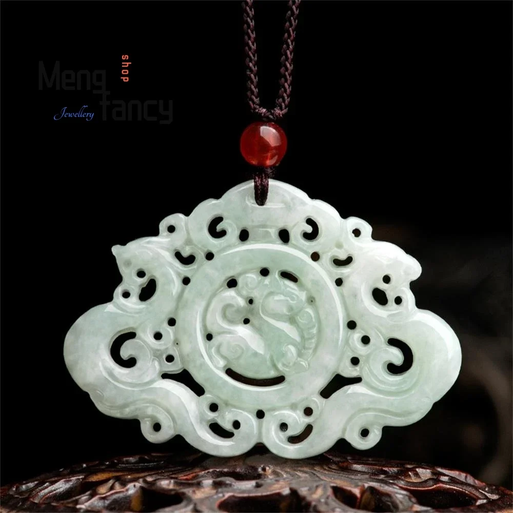 

Natural Myanmar A-goods Jadeite Skeleton Antique Dragon Phoenix Auspicious Jade Couple Pendant Personalized Fashion Fine Jewelry