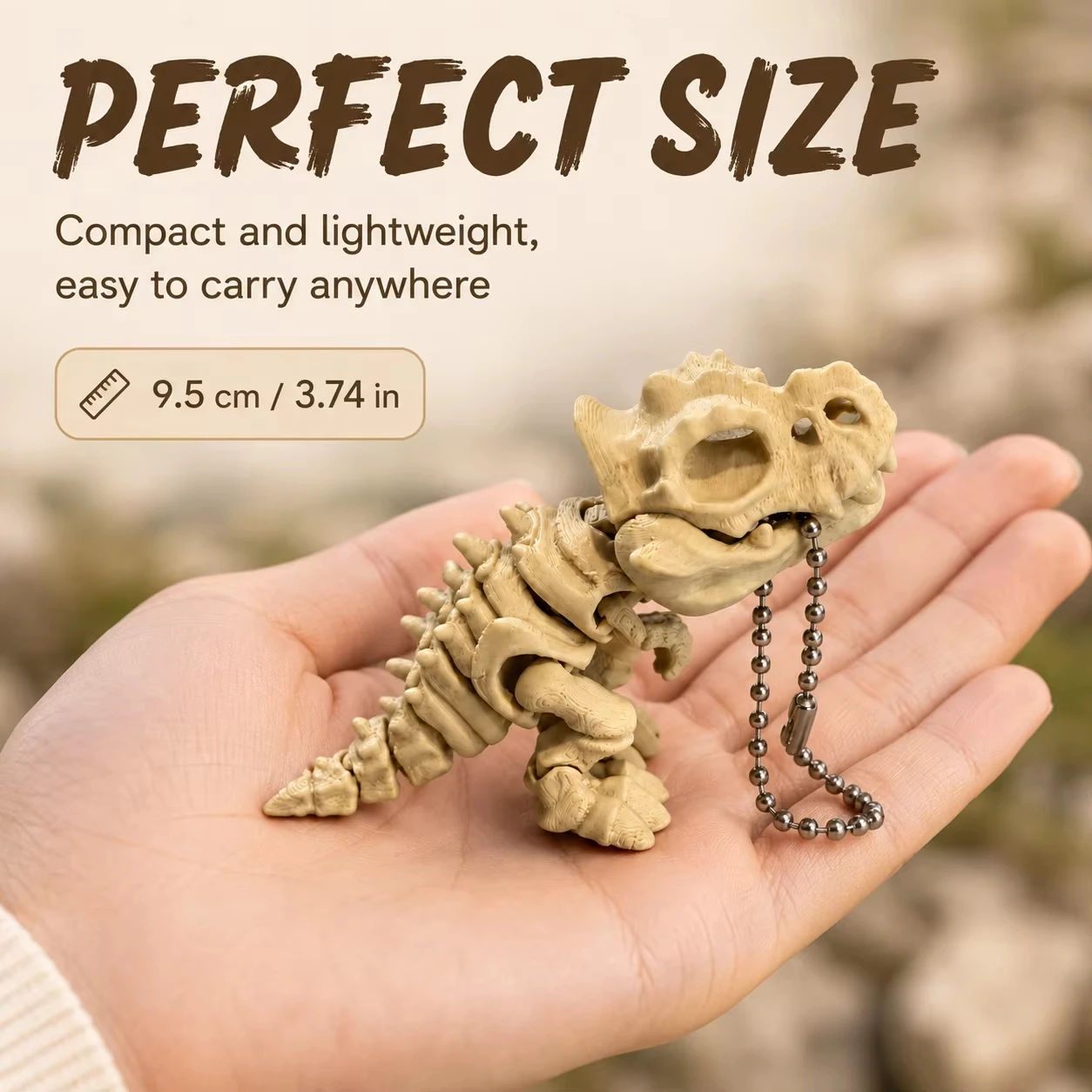 3D Printing Model Free - Poseable T‑Rex Bone Skeleton Keychain 3D