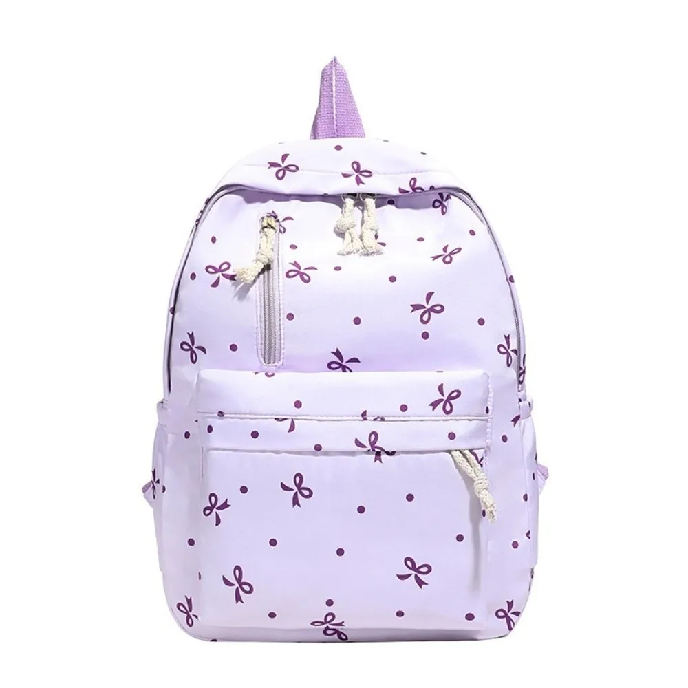 حقيبة ظهر لطيفة متعددة الجيوب مطبوعة على شكل فيونكة ذات سعة كبيرة من النايلون حقائب مدرسية بأشرطة قابلة للتعديل حقيبة كتب للاستخدام اليومي