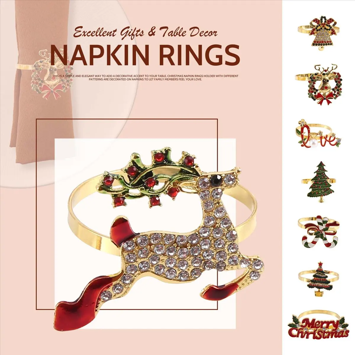 2026 Trend-Christmas Napkin Rings - Set of 8 Napkin Holder Rings for Holiday Christmas Table Decoration Napkin Buckle