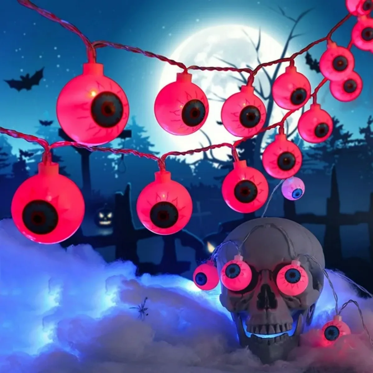 1pc 20 LED Halloween Eyeball String Light Indoor Ghost Eyeball Hanging Lamp For Home Garden Room Halloween Party Decoration