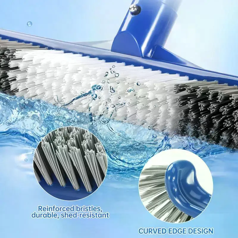 Heavy Duty Swimming Pool Brush Head Stiff Durable Bristles Curved Design Cleaning Pool Walls Floors Tiles Steps Scrub