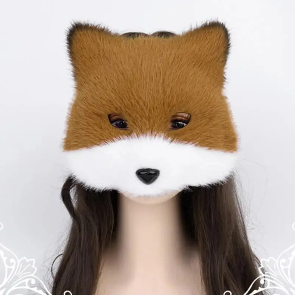 270D Faux Furs Wolf Foxes Mask Plush Cats Half Face Mask Foxes Cats Wolf Cosplay Costume for Masquerades Halloween Christmas 3