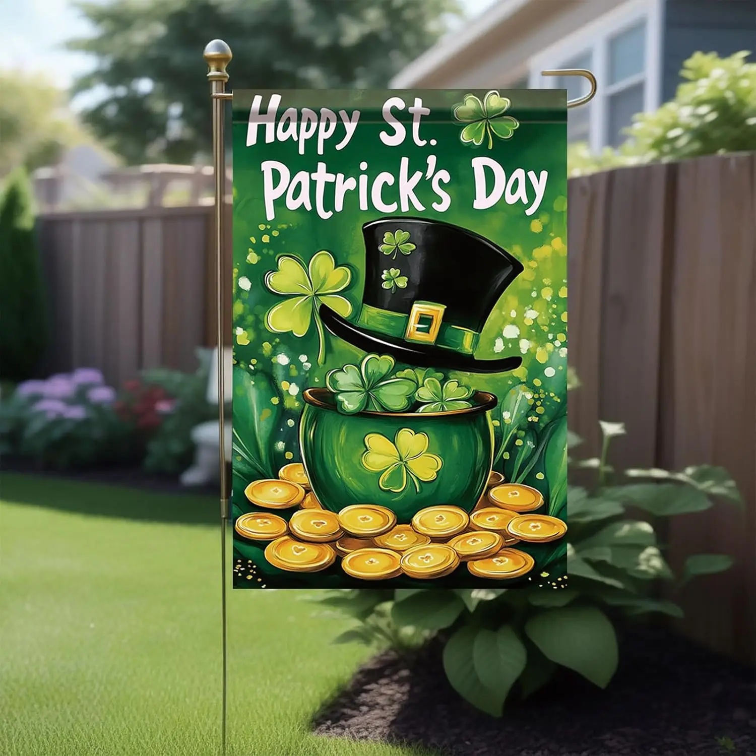 Happy St. Patrick's Day Garden Flag Double Sided 12 x 18 Inch Green Hat Shamrock Yard Flags Decorative Clovers Flags Gol ZZA SSL
