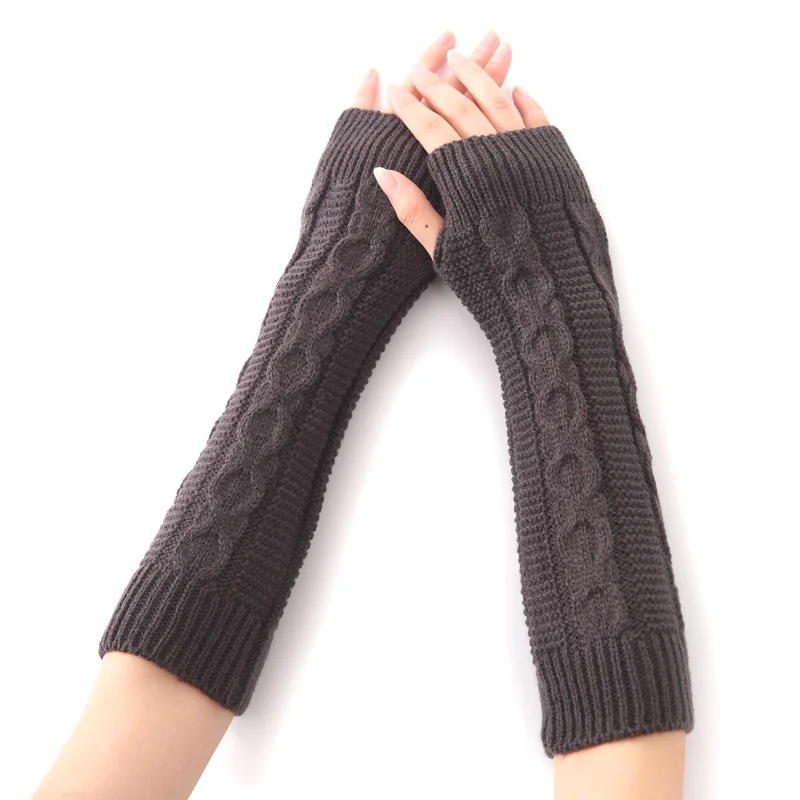 Warm Twist Knitted Gloves Women Fingerless Gloves Solid Color Autumn Winter Glove Crochet The Arm Cuff Short Arm Sleeve