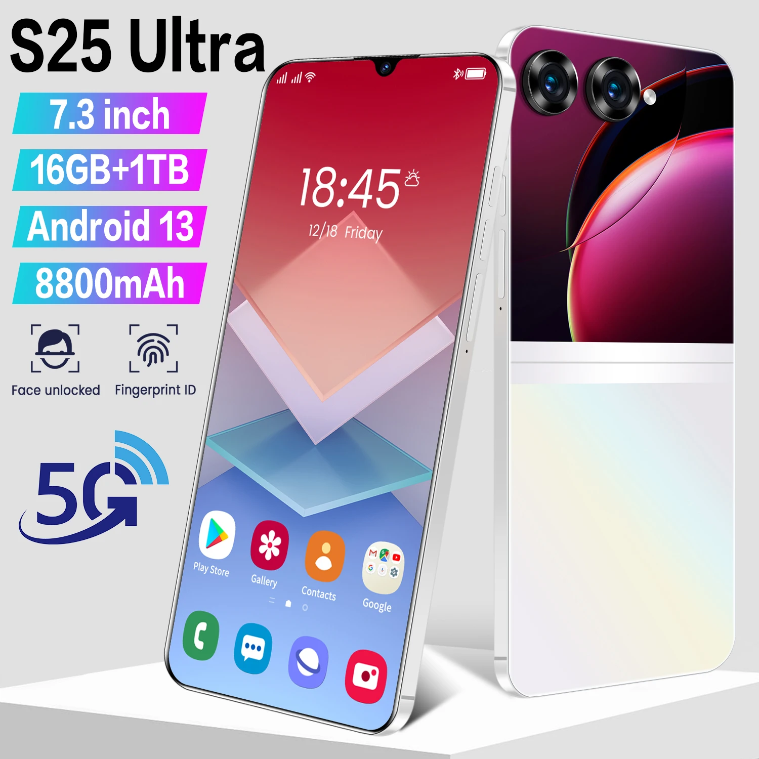 S25 Ultra 5G Mobile Phone 7.3 Screen SmartPhone Original 16GB+1TB Dual Sim Celulares Android Unlocked 8800mAh Gaming Cell Phone