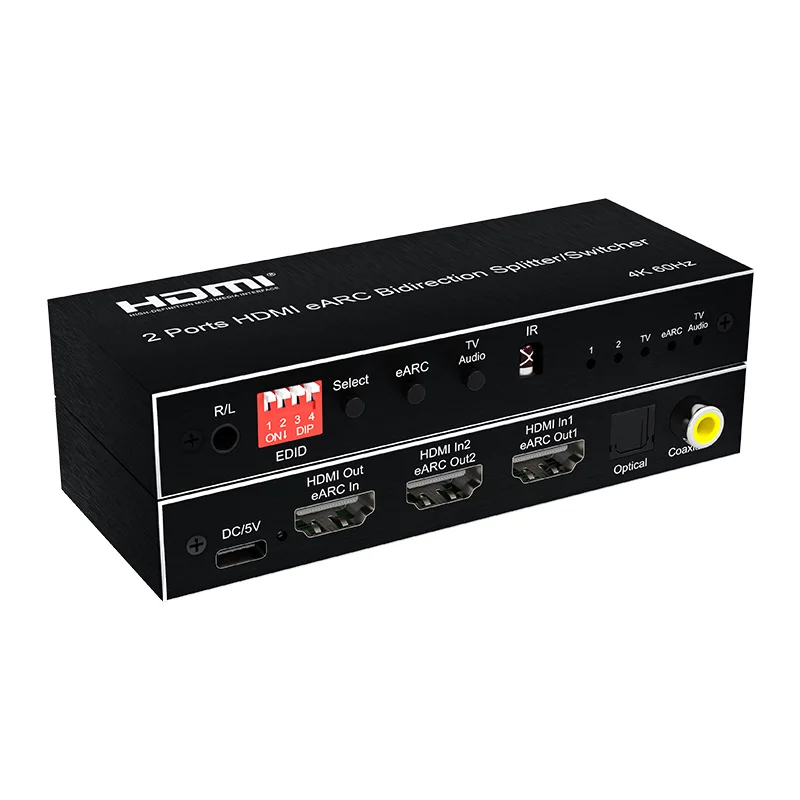 Fairikabe HDMI eARC Audio Extractor 2ports 4K@60Hz HDMI eARC  Bidirection Splitter Support HDCP2.2 HDR10 3.5 stereo 7.1 Channel