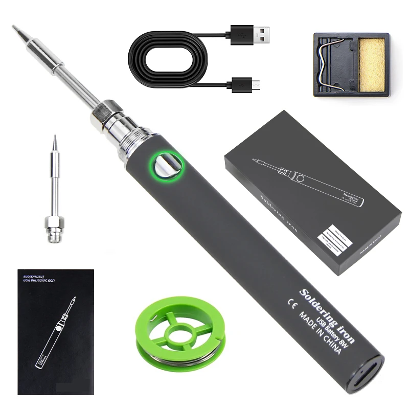 Cordless Soldering Iron Tool Pen Portable USB 5V 8W Electric Powered 3 Tip Kit Rechargeable and Temperature Adjustment Cordless