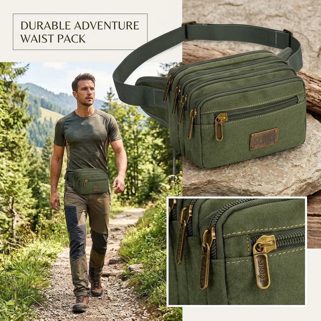 Fashion Canvas Waist Bags Multiple Pockets Large Capacity Cashier Bag Outdoor Running Bag Multifunction Shoulder Pocket