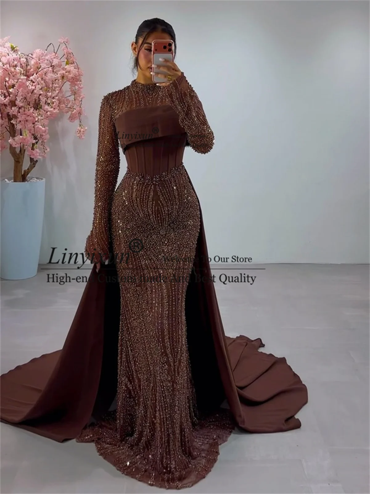 Luxuriöses Ballkleid mit Diamantkristallen, Aso Ebi, Meerjungfrauen-Stil, langes Abendkleid für die zweite Feier, maßgeschneidert, afrikanische Dubai Robe De Soiree