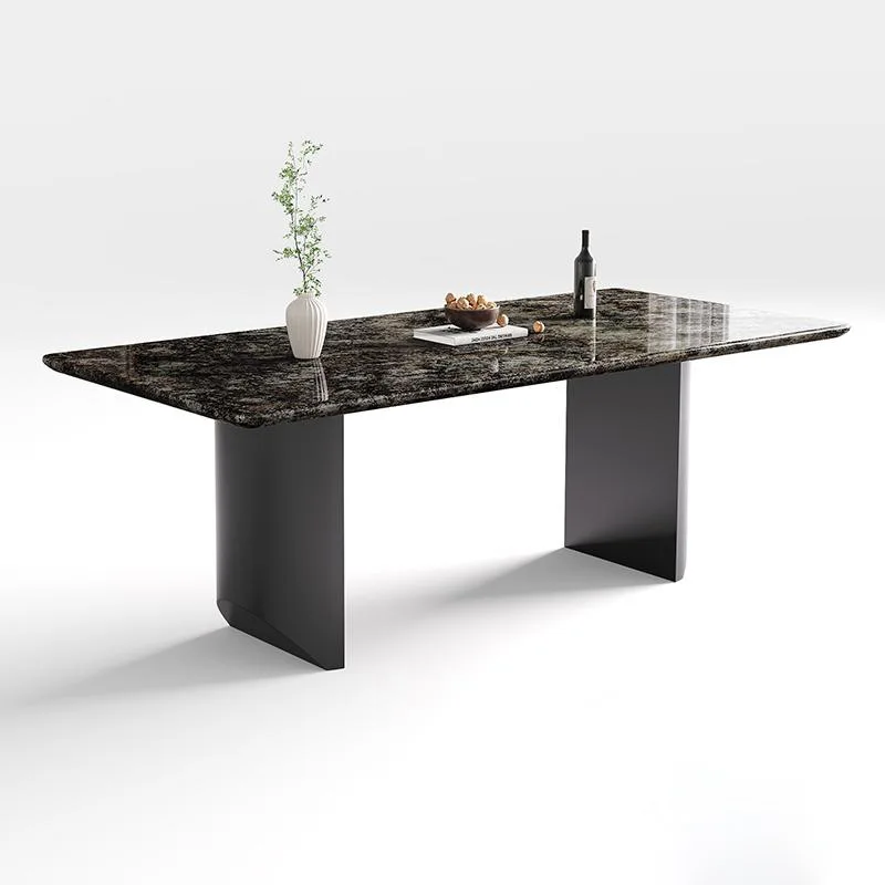 

Italian minimalist platinum diamond natural marble long dining table high-end celebrity black gold sand luxury