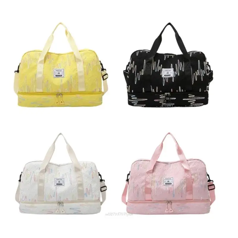 

X5XA Gym Bag with Shoe Compartment Overnight Bag Stylish Shoulder Bag Large Capacity Travel Bag Weekends Bag Fitness Bag